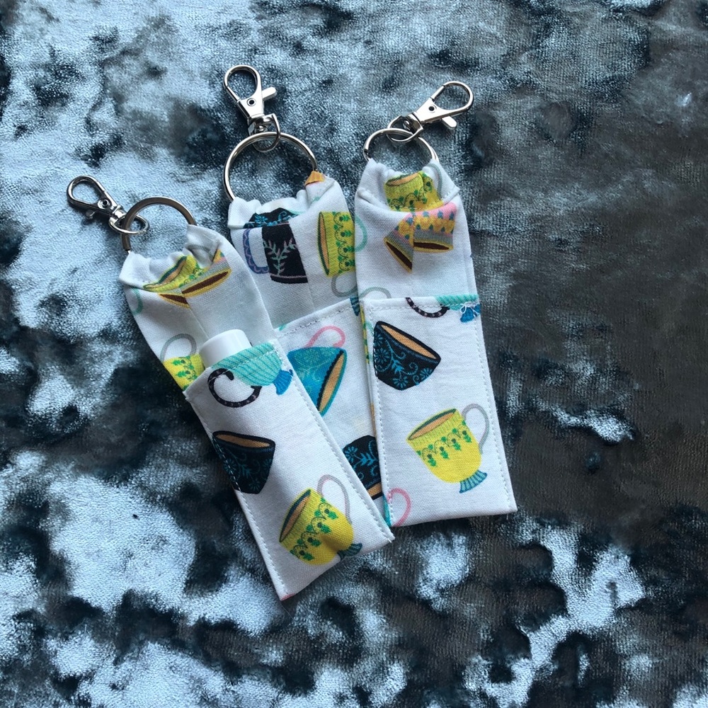 Teacup printed keychain Holds chapstick, juuls etc
